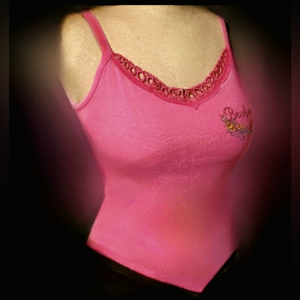 Vtg Y2K pink Broken Spoke saloon embroidered graphic cut out handkerchief tank M - Picture 16 of 17